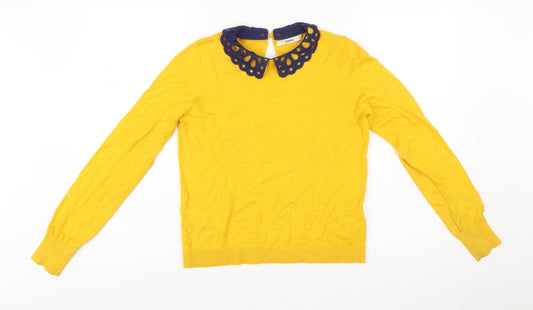 Oasis Women Yellow Collared Long Sleeve Knit Jumper Size S