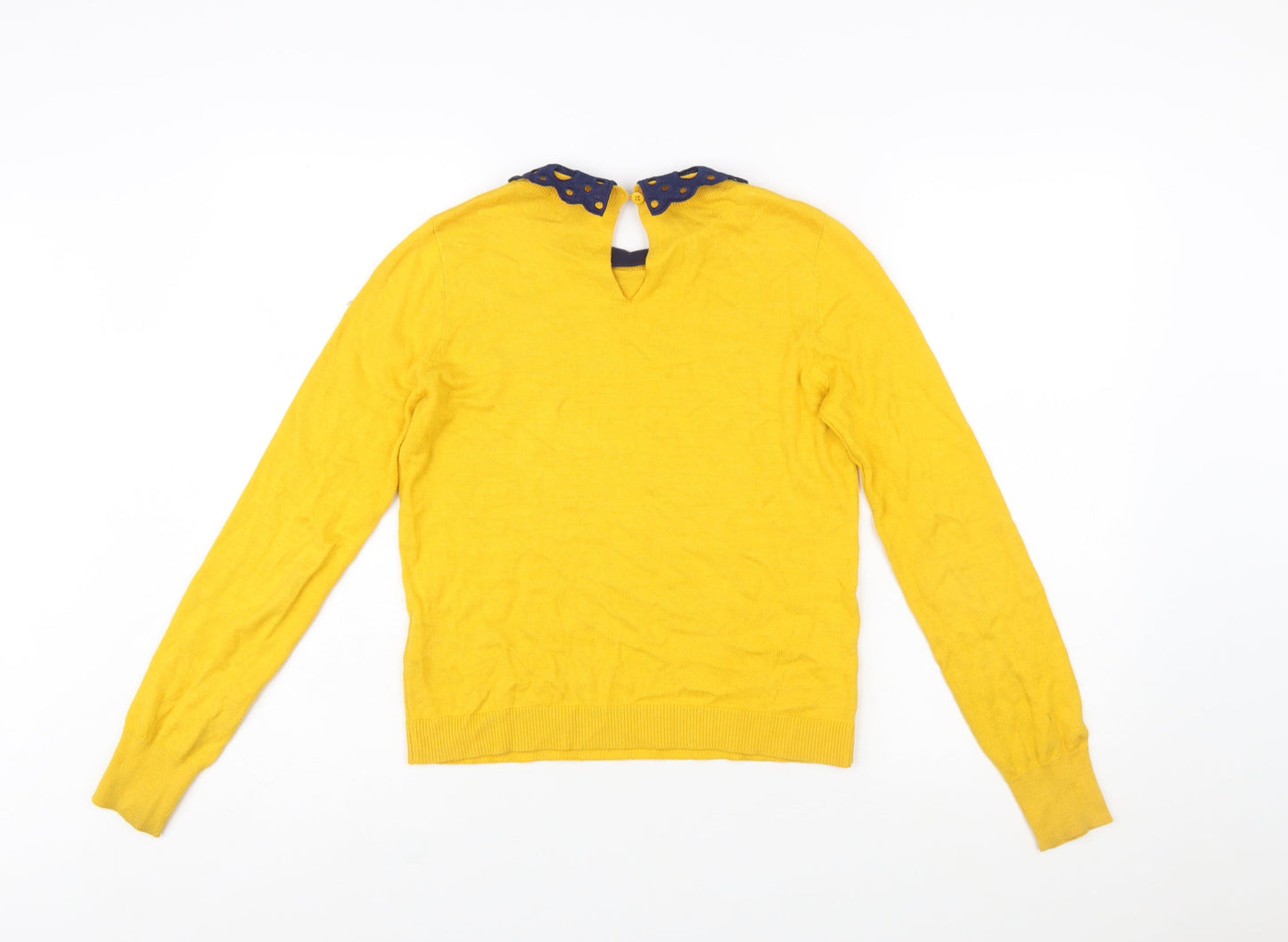 Oasis Women Yellow Collared Long Sleeve Knit Jumper Size S