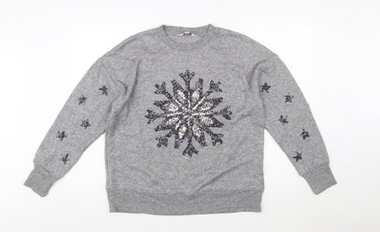 Next Women's Grey Sequin Snowflake Christmas Jumper Size L