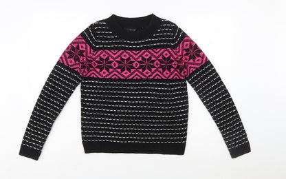 Topshop Women’s Black Geometric Long Sleeve Knit Jumper Size 6