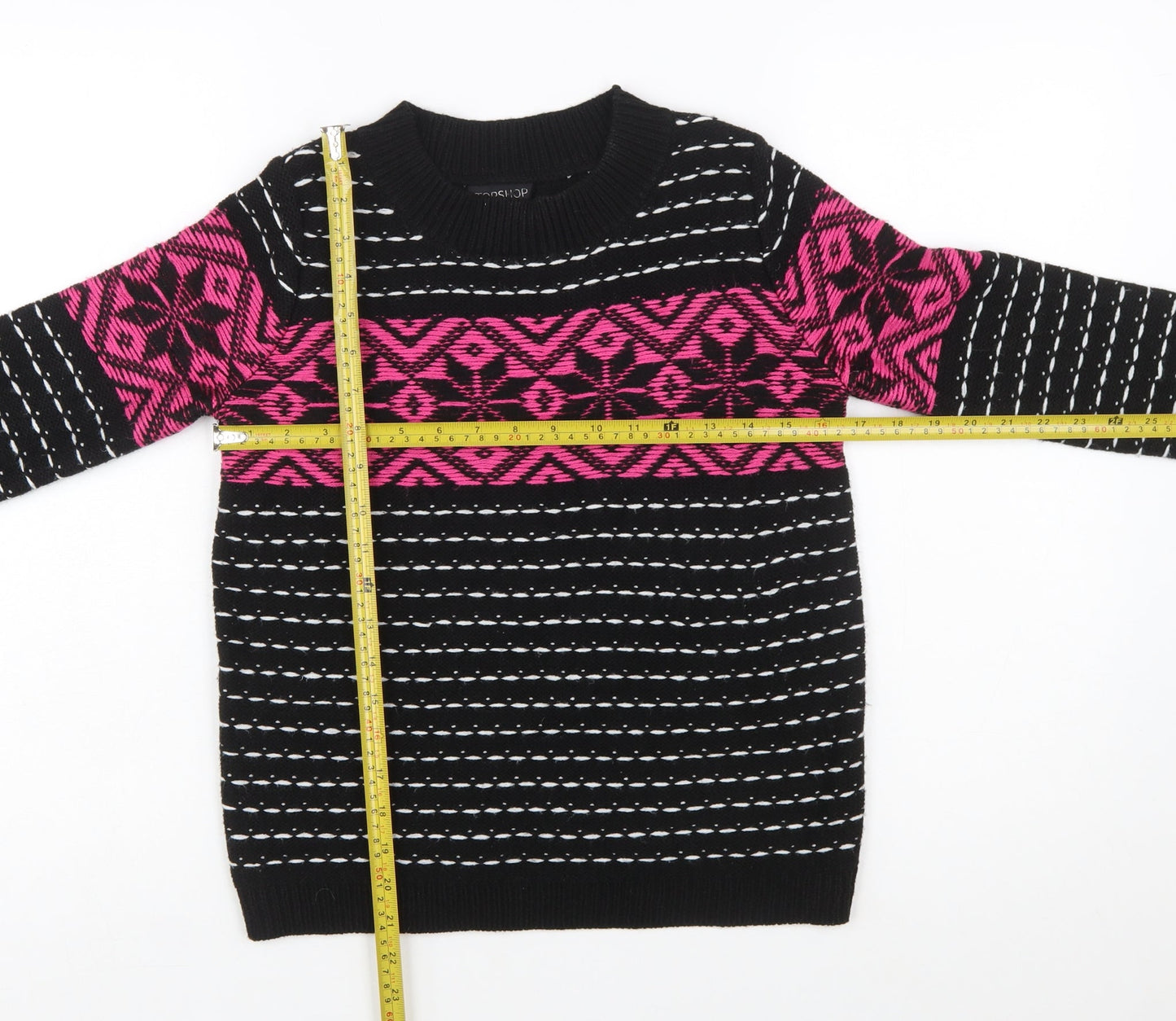 Topshop Women’s Black Geometric Long Sleeve Knit Jumper Size 6