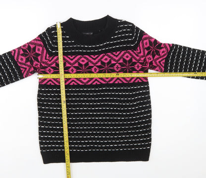 Topshop Women’s Black Geometric Long Sleeve Knit Jumper Size 6