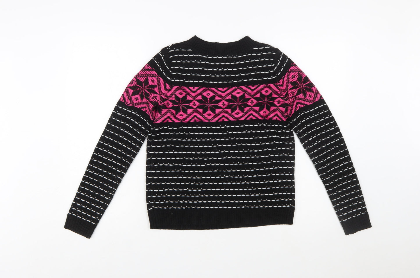 Topshop Women’s Black Geometric Long Sleeve Knit Jumper Size 6