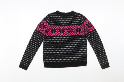 Topshop Women’s Black Geometric Long Sleeve Knit Jumper Size 6