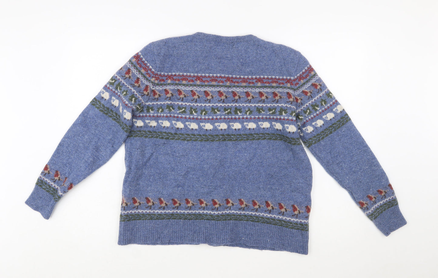 WoolOvers Women Blue Fair Isle Wool Cashmere Cardigan L