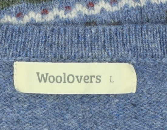 WoolOvers Women Blue Fair Isle Wool Cashmere Cardigan L
