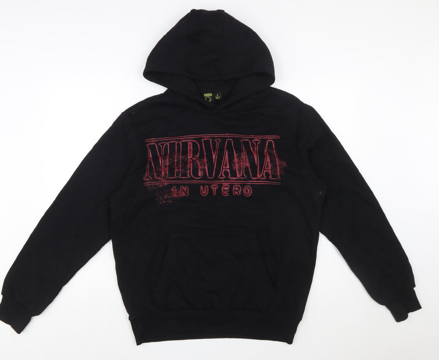 Primark Nirvana Men's Black Pullover Hoodie S Graphic Print