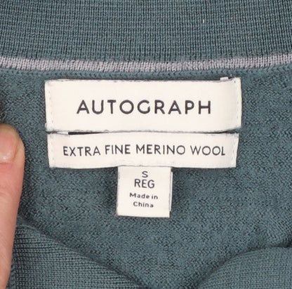 Marks and Spencer Autograph Men's Green Merino Wool Henley Jumper Size S