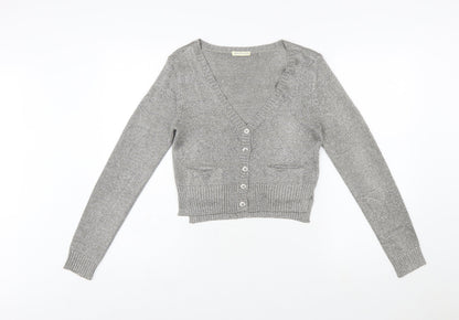 Whistles Women Silver Knit V-Neck Long Sleeve Cardigan Size 10