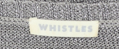 Whistles Women Silver Knit V-Neck Long Sleeve Cardigan Size 10