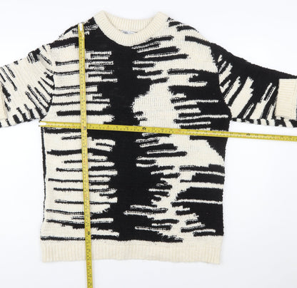 ZARA Women’s Black & Beige Chunky Knit Pullover Jumper Size 12