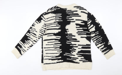 ZARA Women’s Black & Beige Chunky Knit Pullover Jumper Size 12