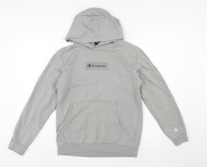 Champion Boys Grey Pullover Hoodie XL 13-14 Years Cotton Blend Logo Print