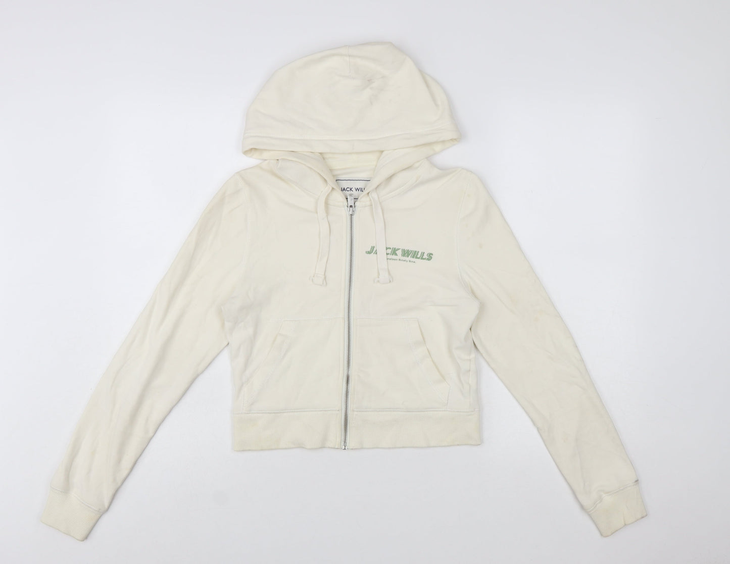 Jack Wills Womens Beige Full Zip Hoodie UK 10 Cotton Blend Casual