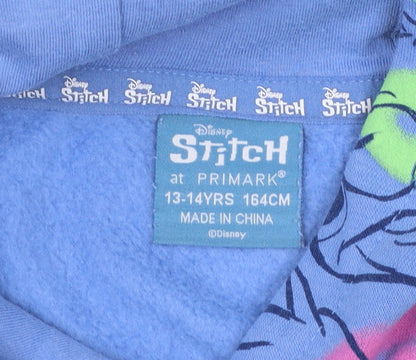 Primark Girls Blue Stitch Pullover Hoodie 13-14 Years Fleece Disney Lilo & Stitch