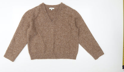 Marks and Spencer Womens Brown V-Neck Wool Blend Jumper Size S