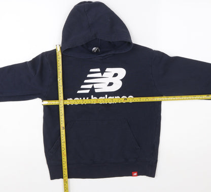 New Balance Boys Blue Pullover Hoodie Size 10-12 Logo Print Cotton Blend