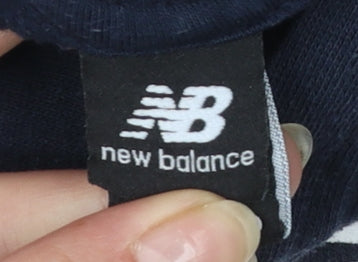 New Balance Boys Blue Pullover Hoodie Size 10-12 Logo Print Cotton Blend
