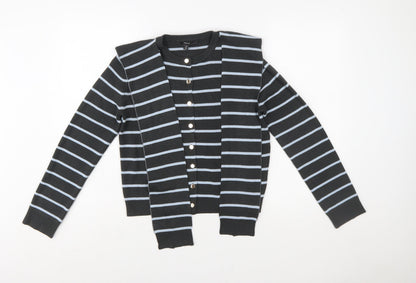 Next Women’s Black Striped Cardigan Size 14 Crew Neck Long Sleeve