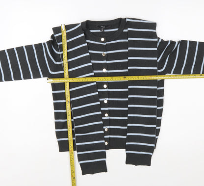 Next Women’s Black Striped Cardigan Size 14 Crew Neck Long Sleeve