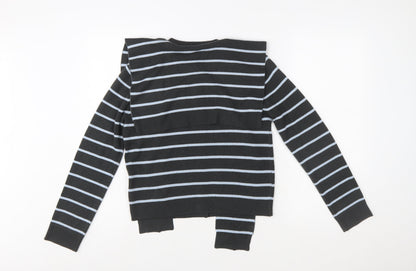 Next Women’s Black Striped Cardigan Size 14 Crew Neck Long Sleeve