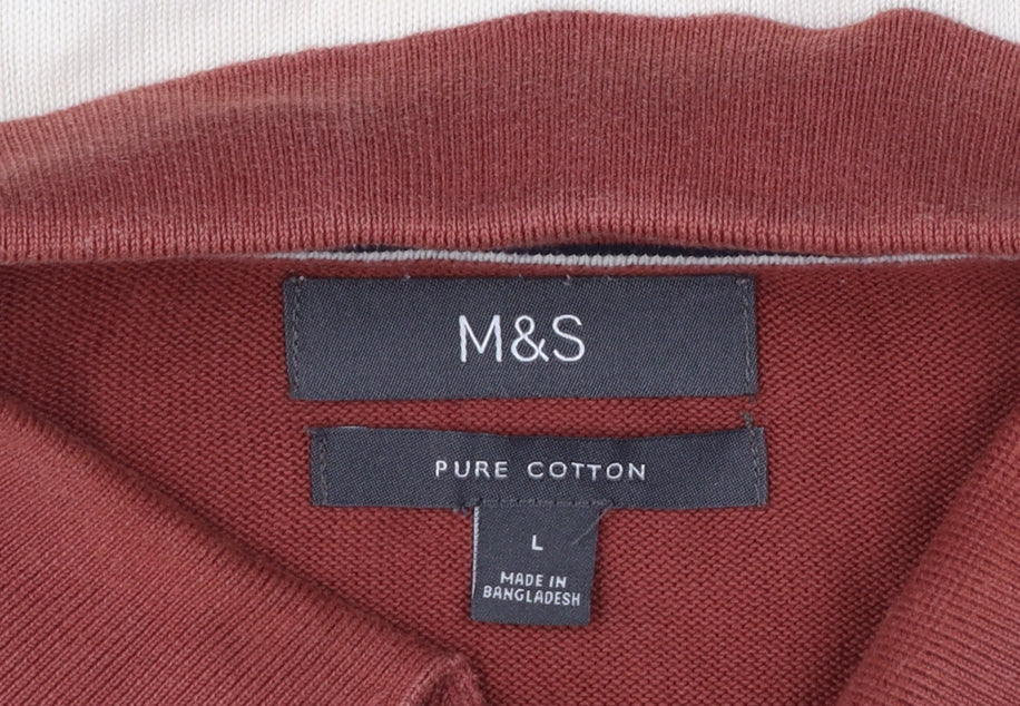 Marks and Spencer Men's Multicoloured Stripe Cotton Polo Shirt Size L