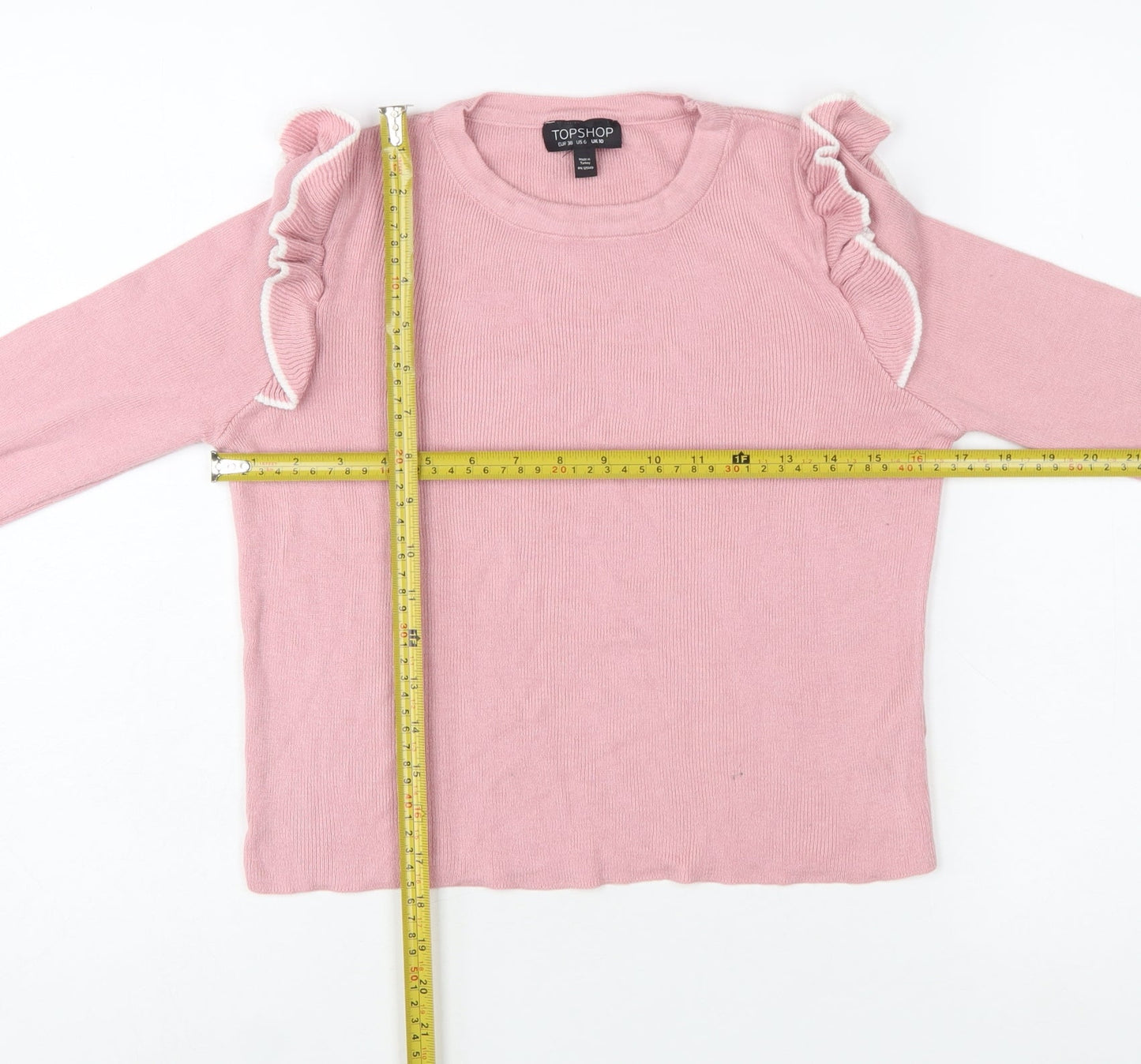 Topshop Women Pink Ruffle Flared Sleeve Knit Jumper UK 10