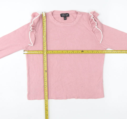 Topshop Women Pink Ruffle Flared Sleeve Knit Jumper UK 10