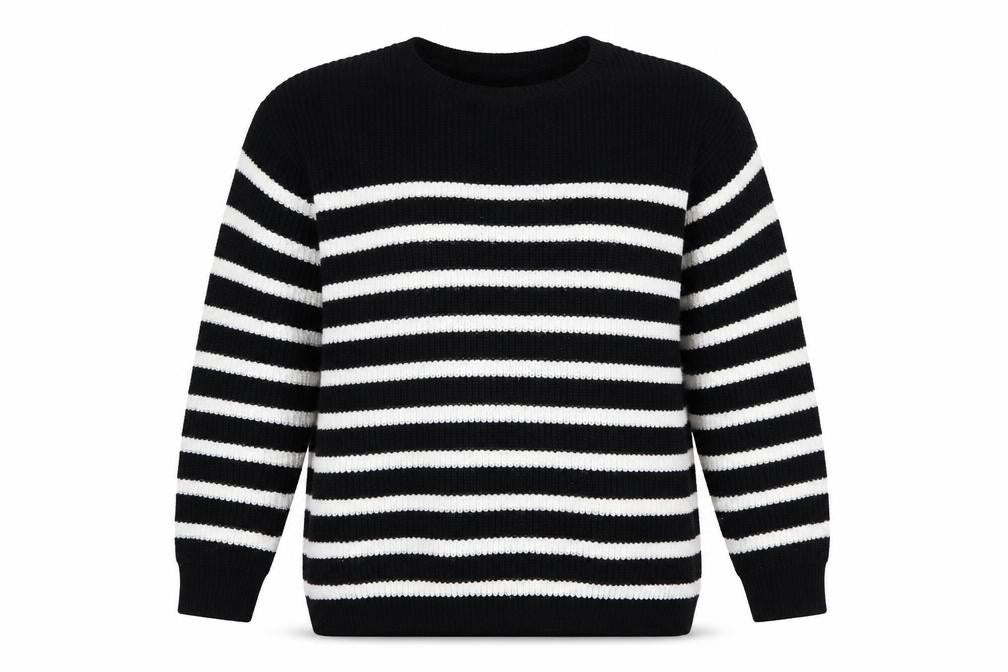 Bonmarché Women’s Black White Striped Knit Pullover Jumper Size 14