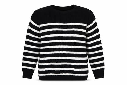 Bonmarché Women’s Black White Striped Knit Pullover Jumper Size 14