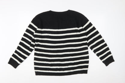 Bonmarché Women’s Black White Striped Knit Pullover Jumper Size 14