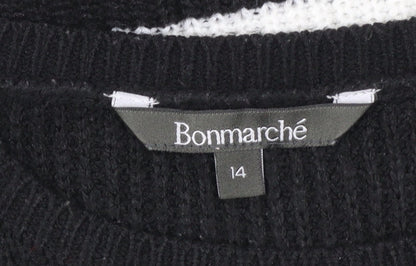 Bonmarché Women’s Black White Striped Knit Pullover Jumper Size 14