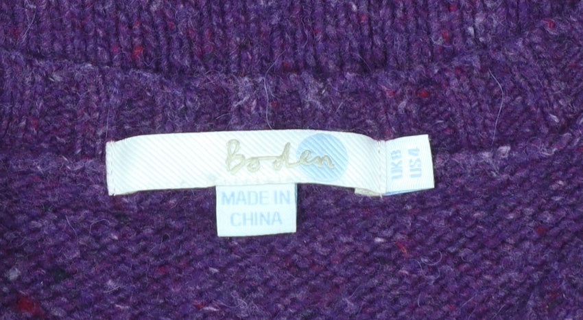 Boden Women Purple Wool Blend Jumper UK 8 Crew Neck Long Sleeve