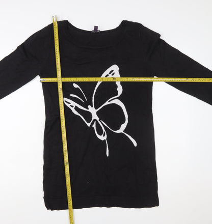 Long Tall Sally Women's Black Medium Butterfly Knit Pullover Jumper