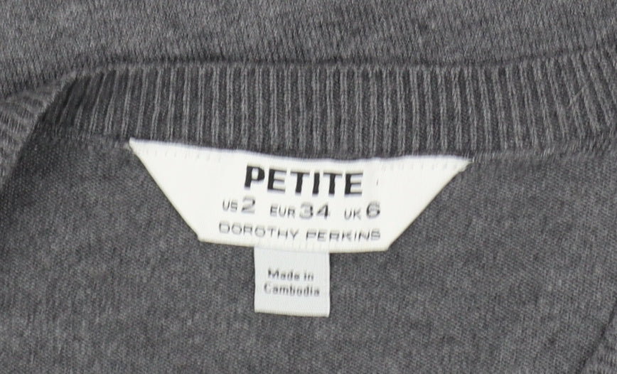 Dorothy Perkins Women’s Grey Petite Rhinestone Crew Neck Jumper Size 6