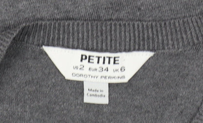 Dorothy Perkins Women’s Grey Petite Rhinestone Crew Neck Jumper Size 6
