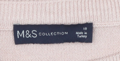 Marks and Spencer Women Pink V-Neck Short Sleeve Knit Jumper Size 10
