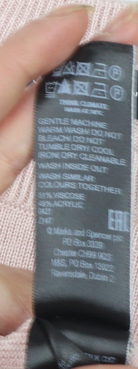 Marks and Spencer Women Pink V-Neck Short Sleeve Knit Jumper Size 10
