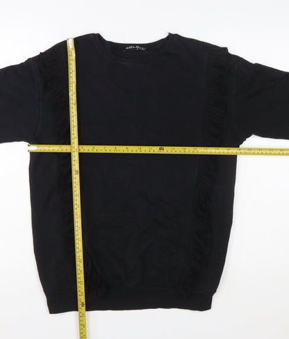 Select Women Black Ruffle Trim Pullover Sweatshirt Size S