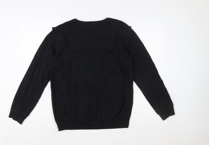 Select Women Black Ruffle Trim Pullover Sweatshirt Size S