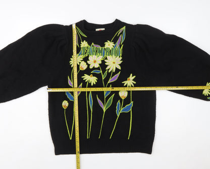 Farm Rio Womens Black Embroidered Floral Pullover Jumper XXS