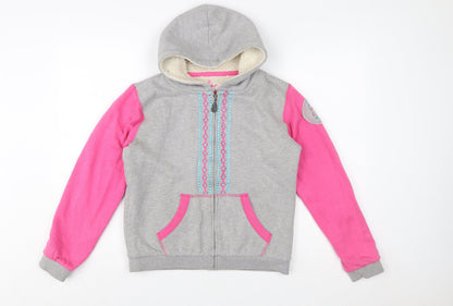 Salt Rock Girls Grey & Pink Full Zip Hoodie 13 Years Embroidered Fleece