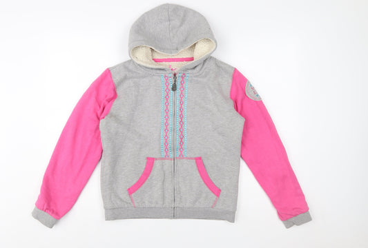 Salt Rock Girls Grey & Pink Full Zip Hoodie 13 Years Embroidered Fleece