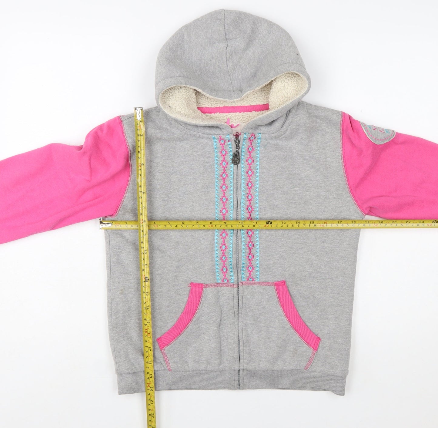 Salt Rock Girls Grey & Pink Full Zip Hoodie 13 Years Embroidered Fleece