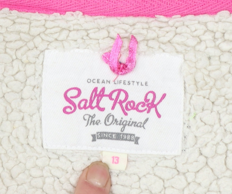 Salt Rock Girls Grey & Pink Full Zip Hoodie 13 Years Embroidered Fleece