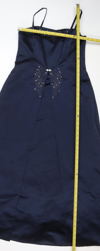 Michaelangelo Women's Blue Size 10 A-Line Beaded Formal Dress