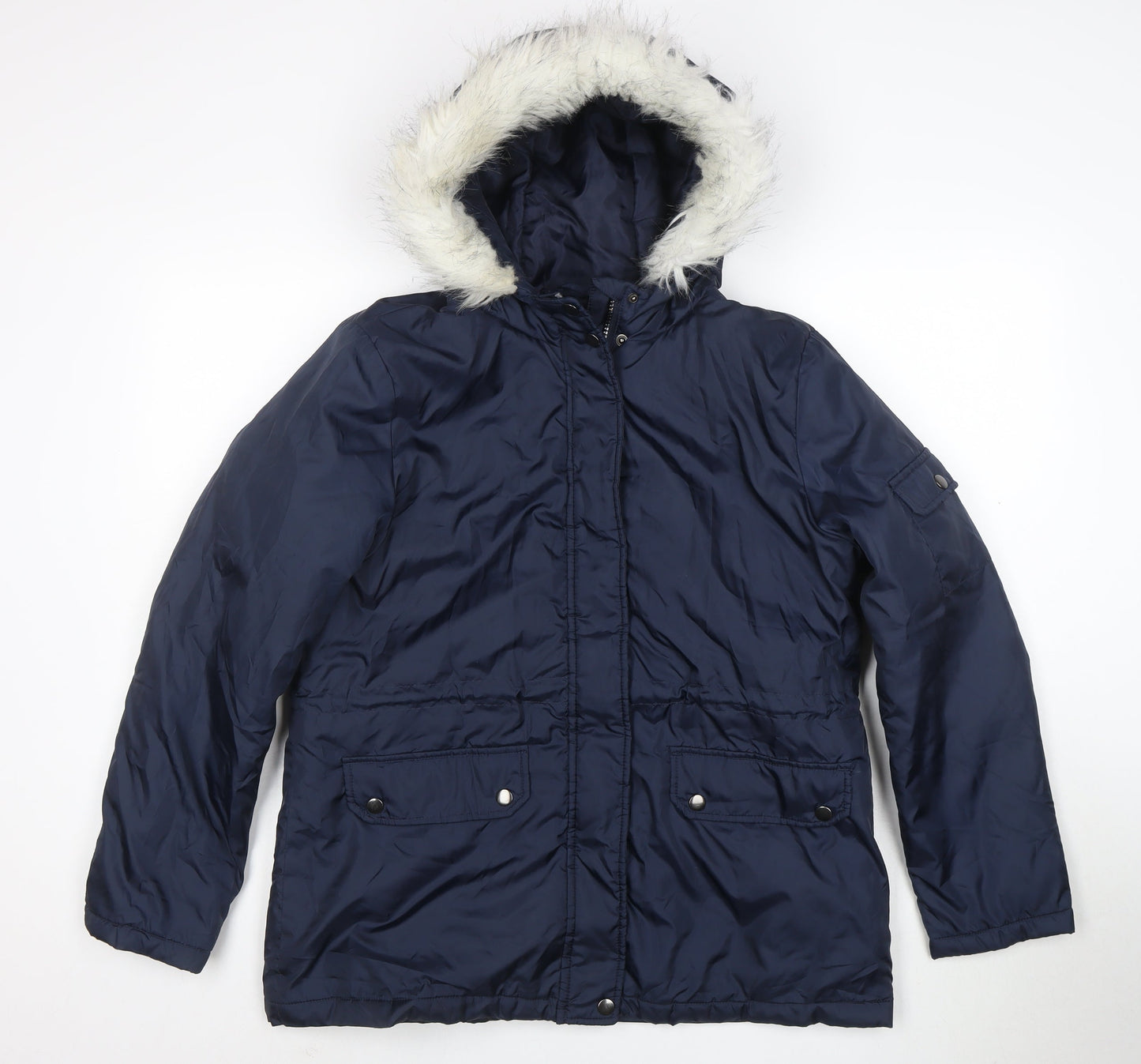 B. You Women's Blue Faux Fur Hooded Parka Jacket Size M
