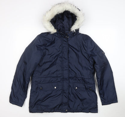 B. You Women's Blue Faux Fur Hooded Parka Jacket Size M