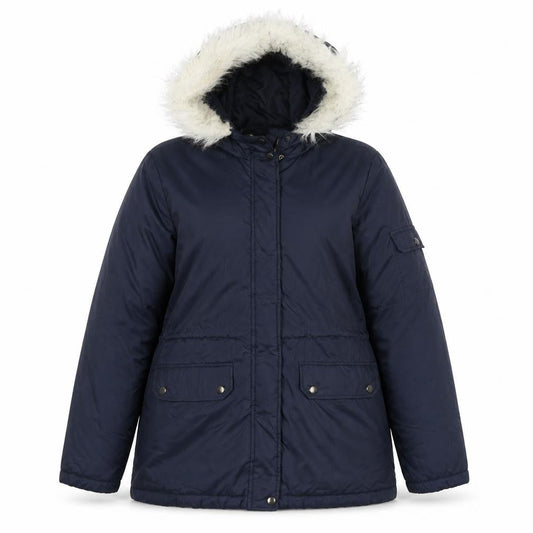B. You Women's Blue Faux Fur Hooded Parka Jacket Size M