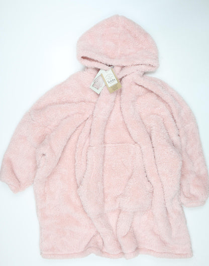 Dunelm Women Pink Fleece Hooded Robe One Size Winter Loungewear